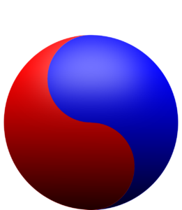 Krisen-Vorbereitung + Chancen aktiv nutzen 46 Symbol des Yin-Yang in blau-rot stellt die Chancen in der Krise dar, krisen-chancen, die Chancenseite