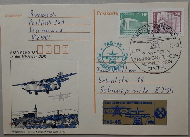 Letzte Sonderluftpost der DDR, Flug mit L-410, Originalbeleg